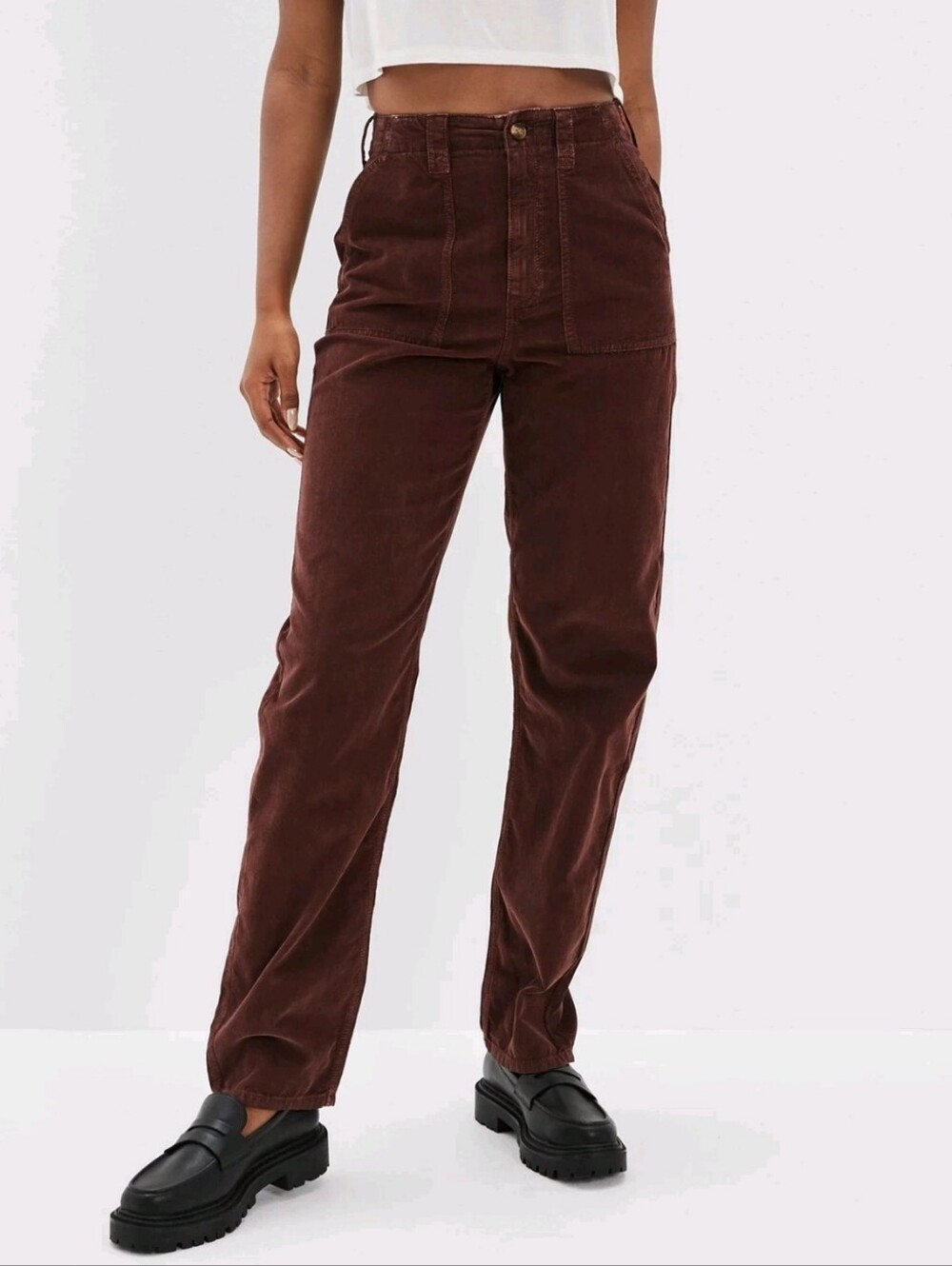 American Eagle Brown Corduroy Baggy Mom Pants Size 6 Short